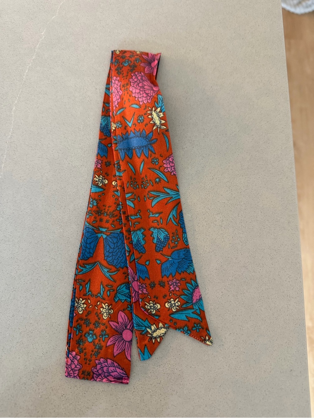 Vibrant Floral Skinny Scarf in Orange, Blue & Pink